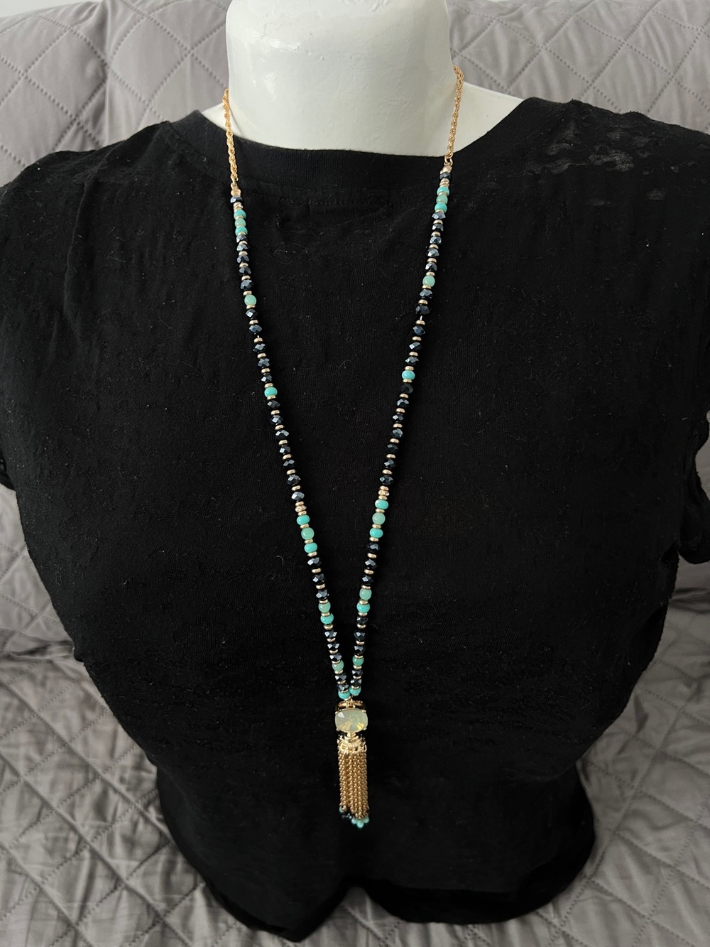 Van Heusen Gold & Turquoise Green Statement Necklace